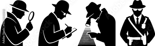Detective Investigation Silhouettes Crime Scene Evidence Collection