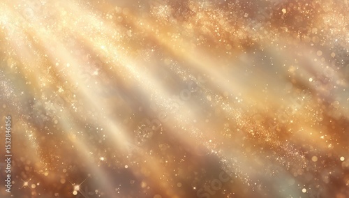 Abstract gold and bronze textured background with diagonal light rays and sparkling particles