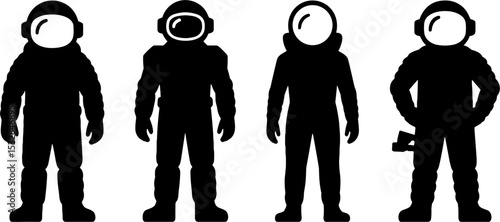 Astronaut Silhouettes Set Space Exploration Vectors