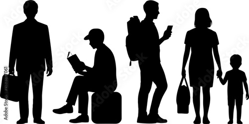 Silhouette People Family Businessman Student Reading Waiting