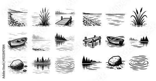 Serene Lakeside Icons