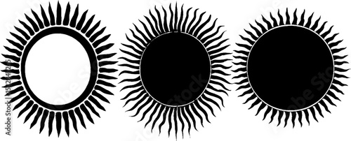 Abstract sun disk designs featuring eye and serpent motifs for creative projects