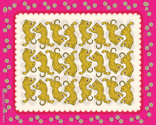 Madhubani Art: Dynamic Tiger Fight - Clash of Strength. Madhubani art, Tiger fight, Indian folk art, Wildlife art India