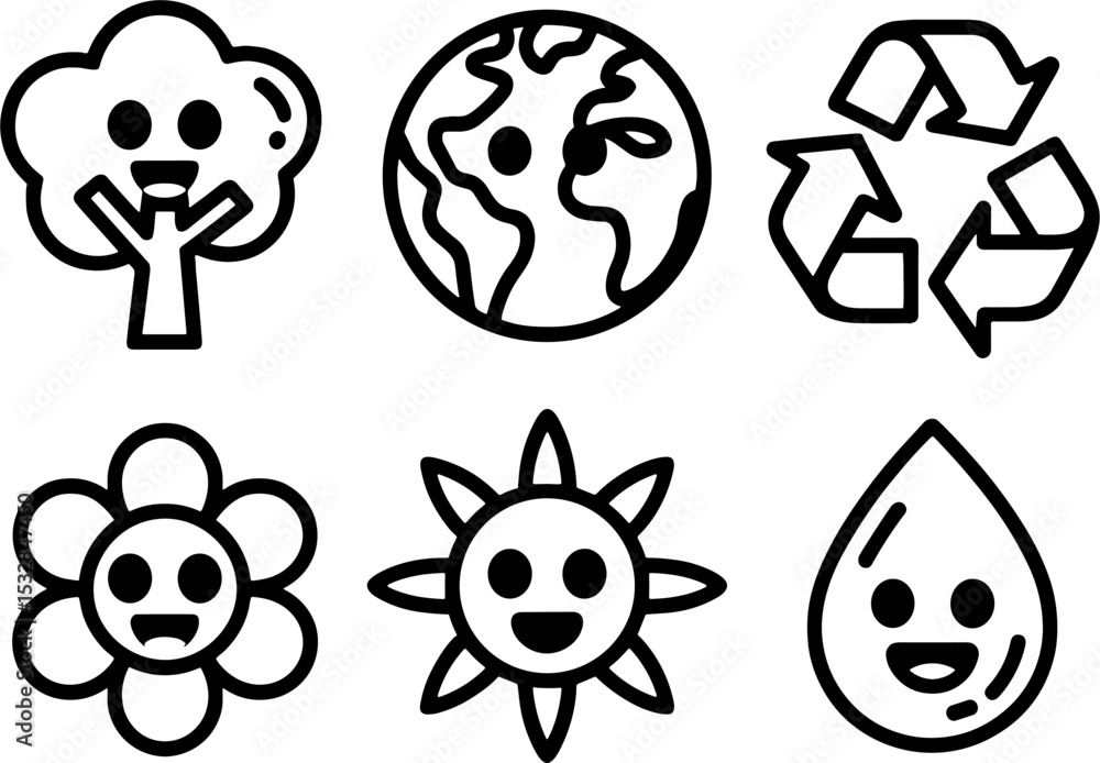 Fototapeta premium Cute Environments Tree Earth Recycle Flower Sun Water