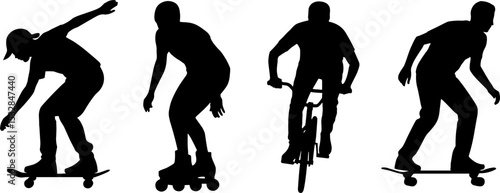 Skateboard Rollerblade Bicycle Silhouettes Active Urban Sports