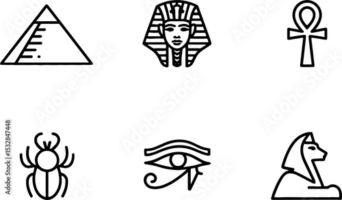 Ancient Egyptian Symbols Pyramid Pharaoh Ankh Scarab Eye Sphinx Set