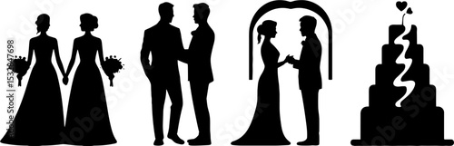 Wedding Couple Bride Groom Silhouette Ceremony Cake Set