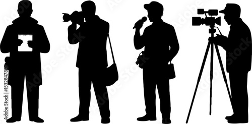 Reporter Cameraman Interviewer News Media Crew Silhouettes
