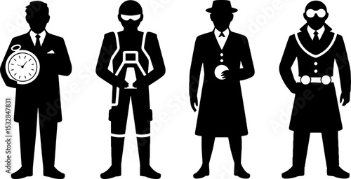 Silhouettes Secret Agents Spy Characters Set
