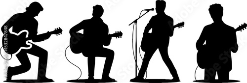 Black Silhouettes Men Playing Acoustic Guitar Music Performance