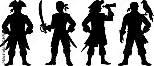 Pirate Silhouette Set Sword Spyglass Parrot Adventure Characters