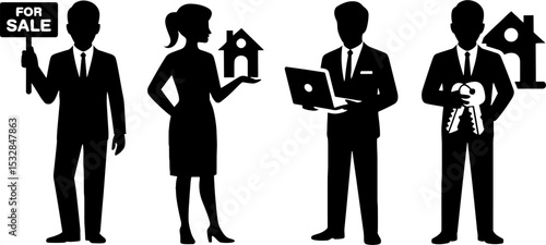 Real Estate Agent Silhouettes For Sale House Keys Business