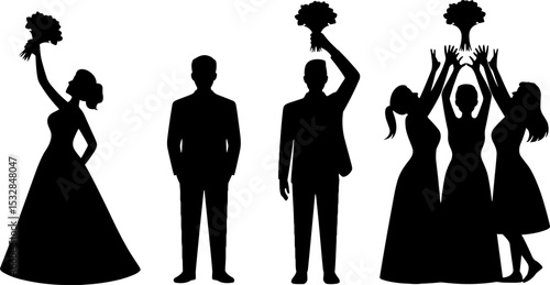 Wedding Bride Groom Bouquet Toss Celebration Silhouette