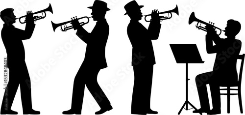 Trumpet Player Silhouettes Jazz Musician Set Band Performance