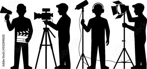 Film Crew Silhouettes Video Production Team Equipment Setup