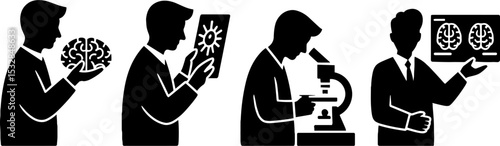 Scientist Holding Brain Analyzing  Microscope Neuroscience Research