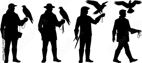 Falconer Silhouettes Birds Of Prey Hunting Outdoor Sport