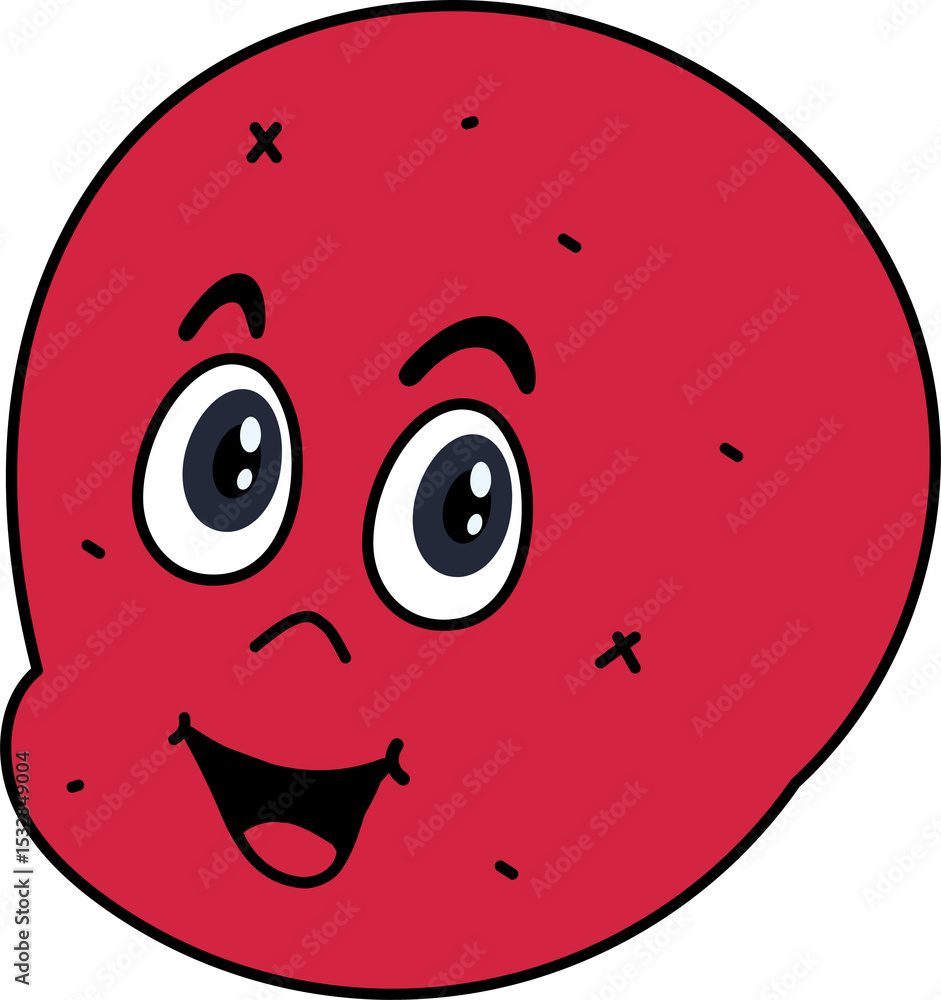 Obraz premium Red cartoon circle is showing happy face with bold outlines in flat design, transparent background