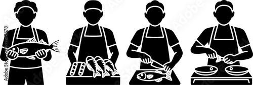 Fishmonger Handling Cleaning Preparing Fish Food Market