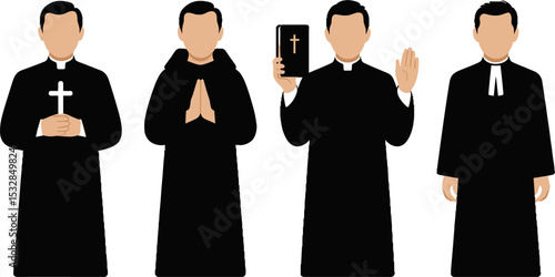 Christian Priest Set Holding Cross Praying Bible Clergy Figures
