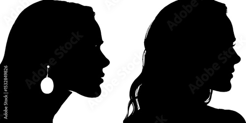 Elegant silhouettes of woman's profile with flowing hair and earring for fashion and design inspiration