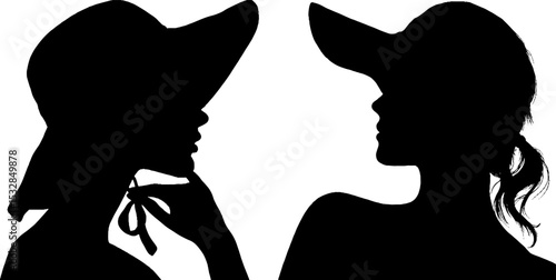 Elegant women's silhouettes in wide brim hats