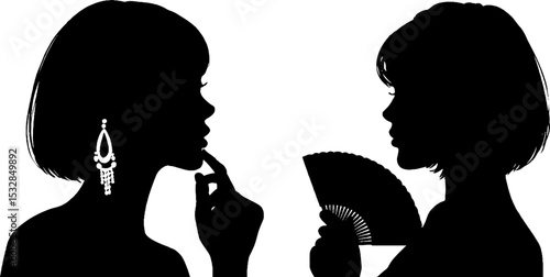 Elegant woman silhouettes with bob haircuts and accessories