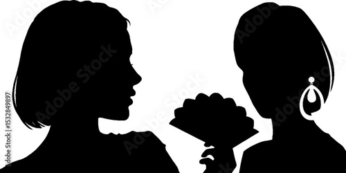 Elegant silhouettes of women with bob cuts and bold earrings