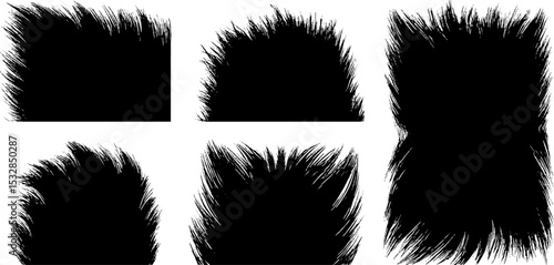 High contrast black and white fur hair texture set for design
