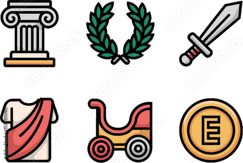 Roman Empire Symbols Column Laurel Sword Toga Coin Cart
