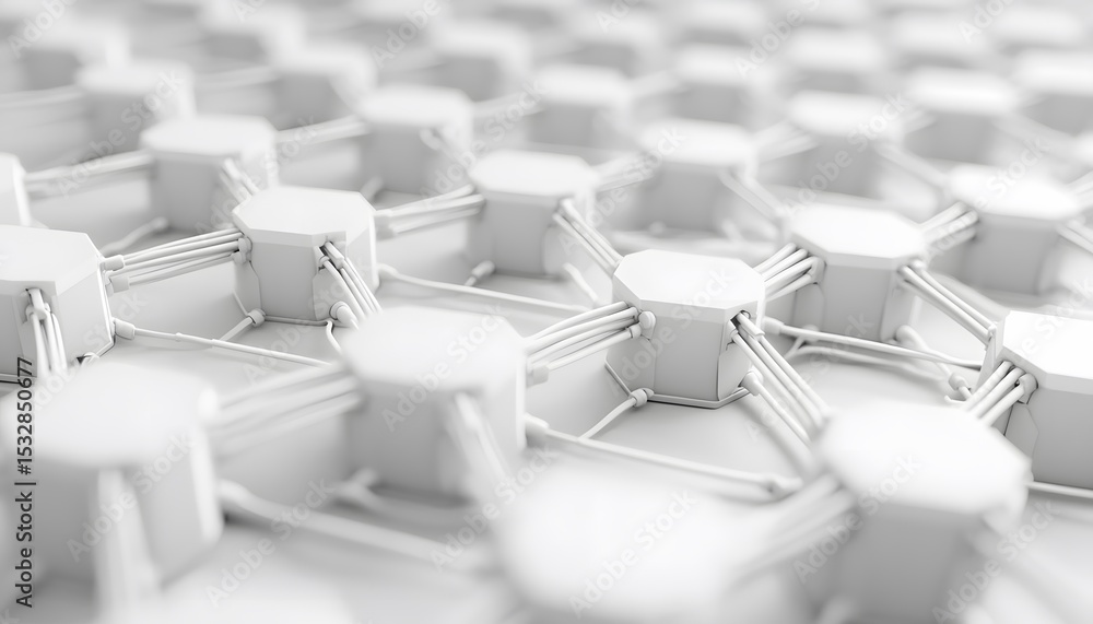 Obraz premium Abstract network of interconnected white hexagonal shapes.