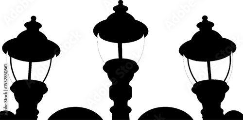 Vintage street lamps silhouette border design for high contrast decoration