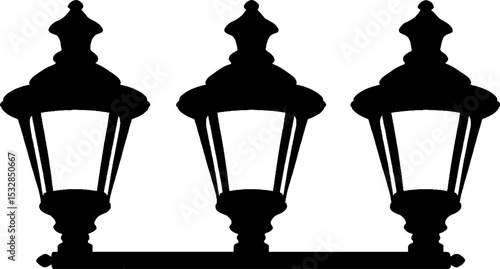 Vintage street lamps silhouette border design for retro aesthetic and high contrast art