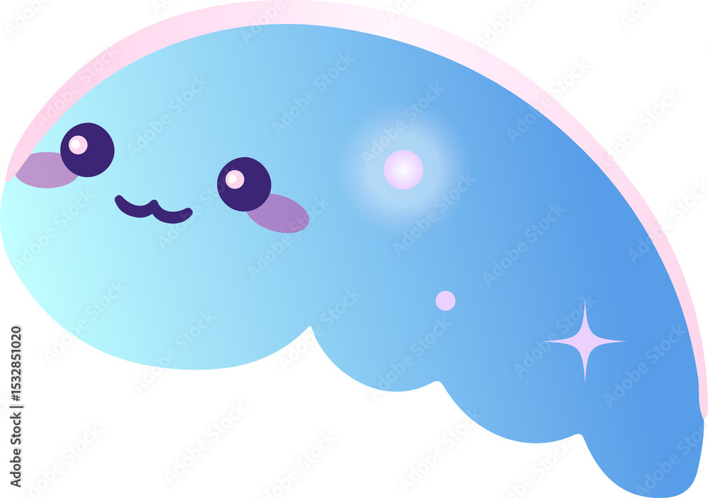 Fototapeta premium Cloud is floating kawaii face blue gradient pink outline orb dot sparkles on transparent background