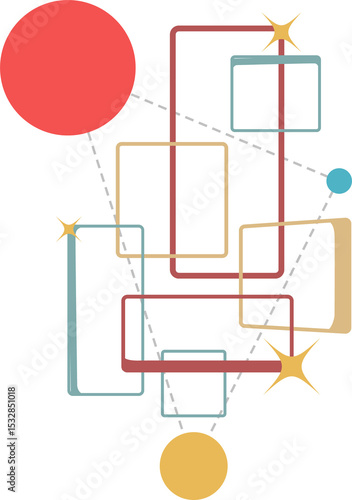 Quadro su tela Flat design network is linking shapes with dashed lines, star motifs on transpar
