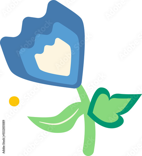 Fototapeta Naklejka Na Ścianę i Meble -  Flat vector flower is showing layered blue petals and yellow accent on transparent background