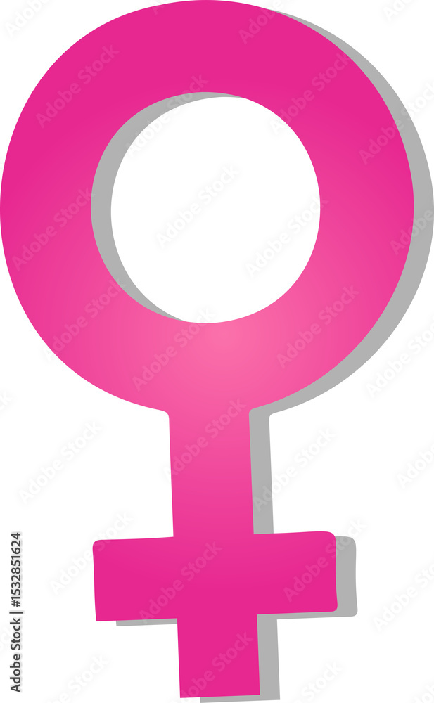 Fototapeta premium Pink female gender symbol is floating in 3D on transparent background featuring gradient shadow