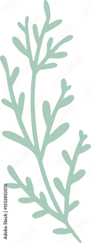 Naklejka premium Stylized botanical sprig is showing flat vector on transparent backdrop, featuring lobed leaves