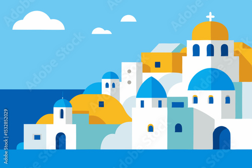 Flat design illustration of santorini greece
