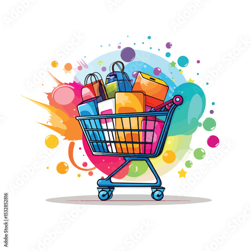 Vibrant and Modern Shopping Design Commerce Icon on Colorful Background