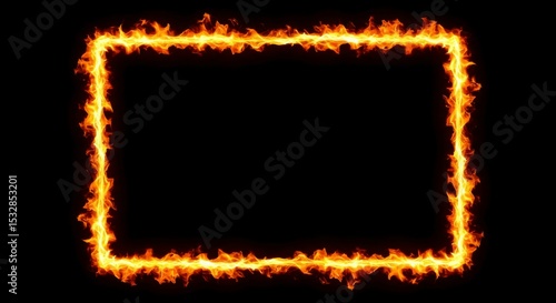 Rectangular frame of fire on black background