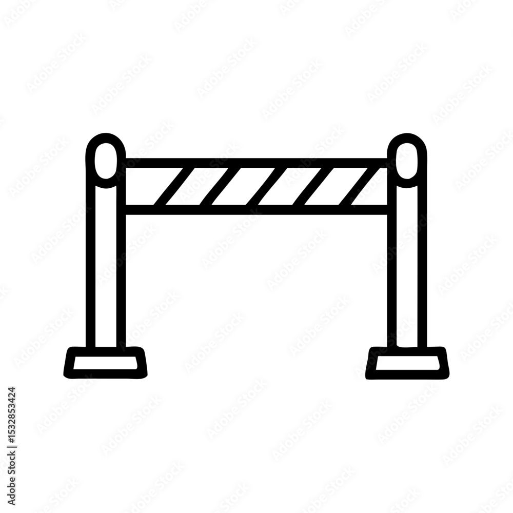 Fototapeta premium A simple graphic of a barrier with striped pattern and posts on either side in a line drawing style
