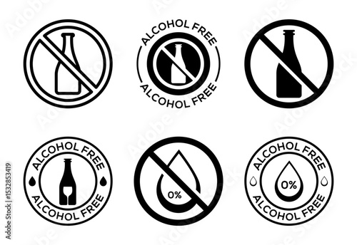 Alcohol free icon set, No alcohol sign symbol