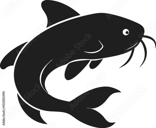 Catfish silhouette distinctive freshwater fish known for its whisker-like barbels and elongated body