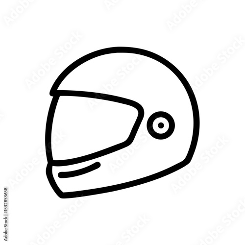 A simple graphic of a protective headgear with a visor and a circular detail on the side panel shown