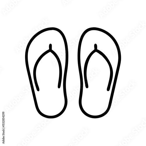 Outline drawing showing a pair of simple black beach sandals on a plain white background view from above