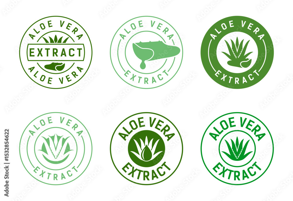 Aloe Vera extract icon set design. Aloe Vera badge label for product packaging Aloe Vera extract icon set design. Aloe Vera badge label for product packaging