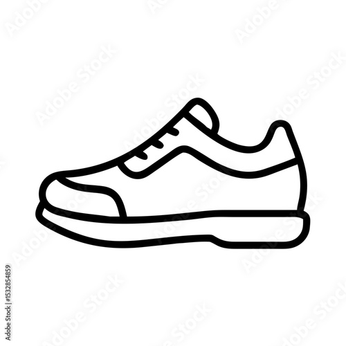 Single athletic shoe with laces and thick sole depicted in a simple line drawing style artwork