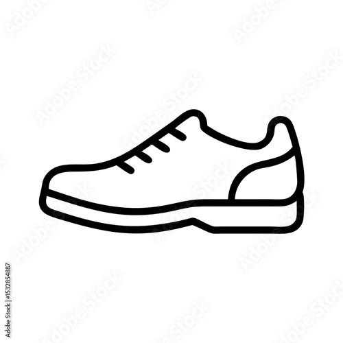 A simple graphic showing a single athletic shoe with laces and a defined sole design element present