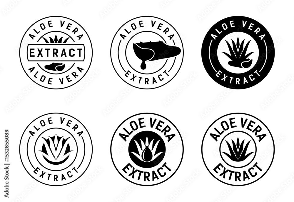 Obraz premium Aloe Vera extract icon set design. Aloe Vera badge label for product packaging